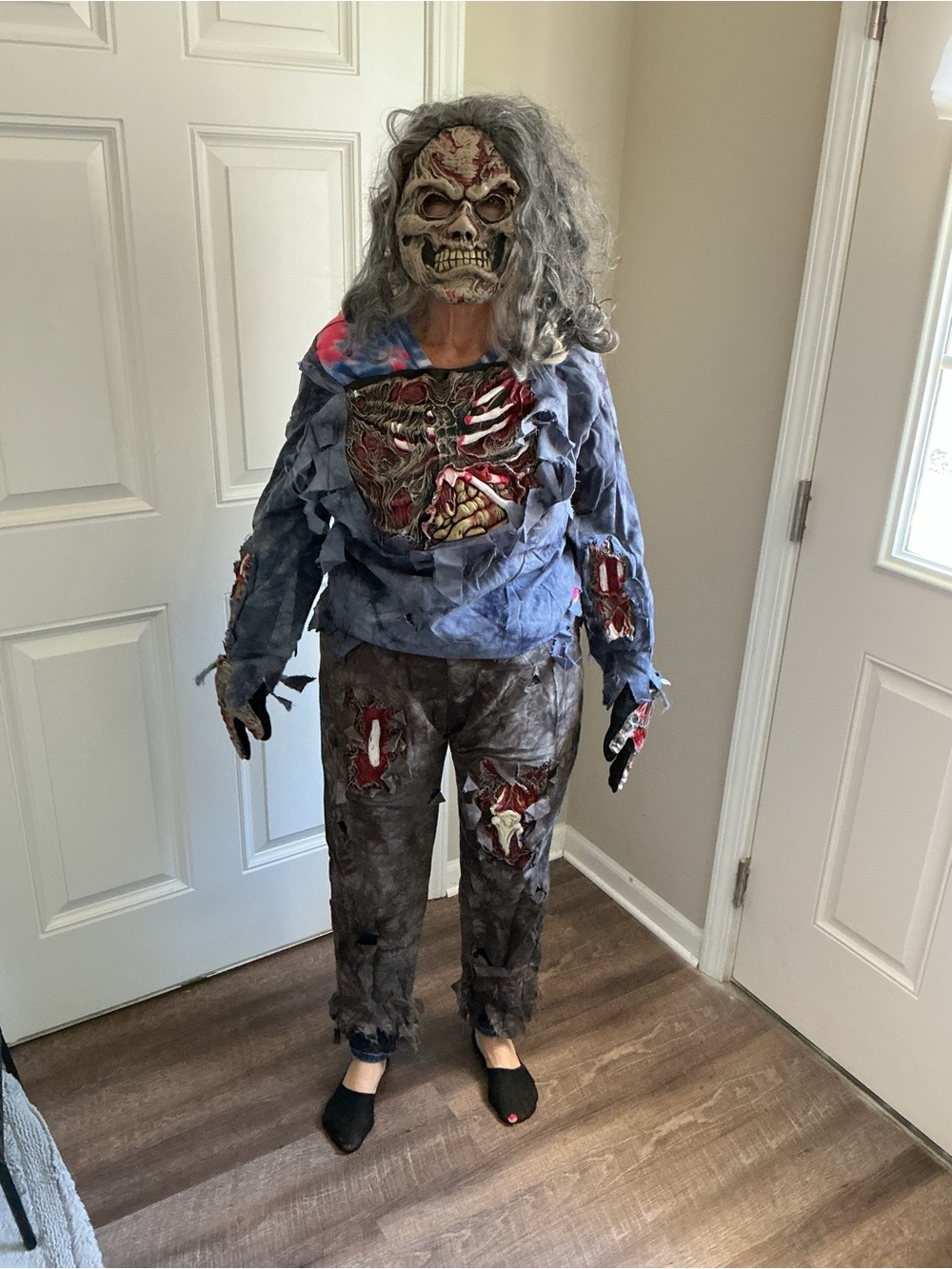 Zombie Horror Kids Costume in Gray and Red - Creepy Ripped Outfit